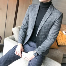 Качественный мужской блейзер в британском стиле, приталенная верхняя одежда, пиджак, Классический клетчатый пиджак на одной пуговице, красный пиджак