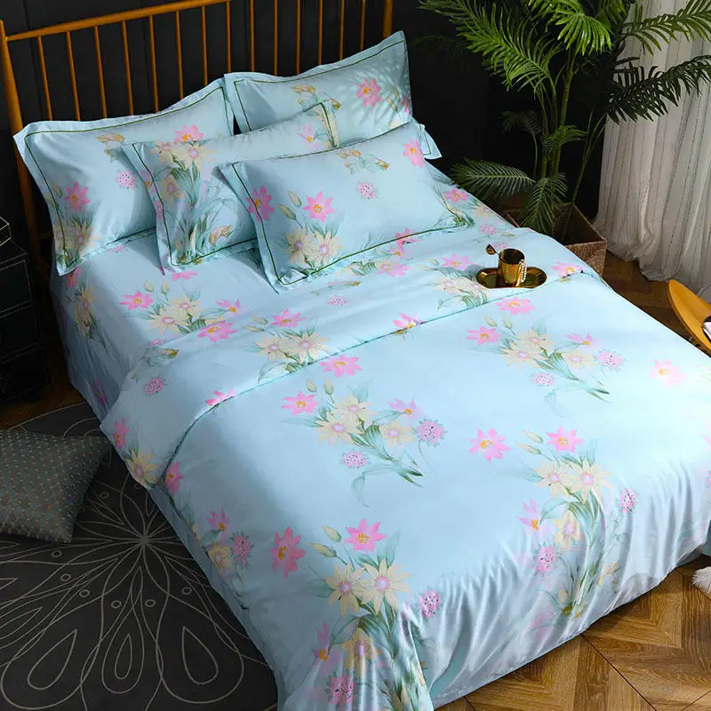 Butterflay цветочный принт простыня пододеяльник подушка shams 4 шт. Tencel мягчайшие постельные принадлежности из шелка набор королева король двойной размер постельный комплект