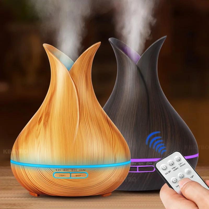 Goedkoop 400 Ml Afstandsbediening Ultrasone Houtnerf Luchtbevochtiger Aromatherapie Aroma Essentiële Olie Diffuser Voor Thuis Slaapkamer Baby