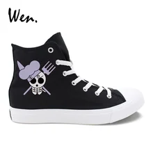 Вэнь круглый носок высокие парусиновые туфли Спортивная обувь дизайн аниме Санджи Веселый Роджер одна деталь мультфильм анимация плимсоллы