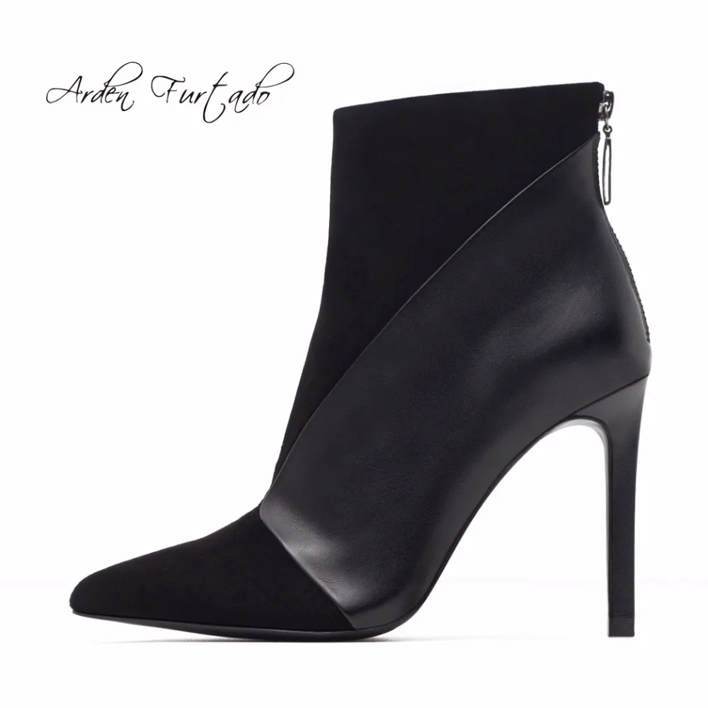 Elegantes 2017 Botas Tobillo Cortas Stilettos Moda Furtado Invierno Zapatos Sexy Tacones Mujer Punta Plush Black Single black Estrecha Arden P0p5qxwR