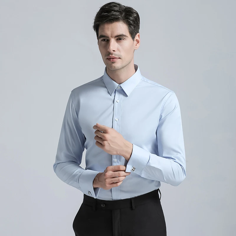 2022 New Long Sleeves Cotton Men Dress Shirts Men's Solid Color Business Suits Shirts Casual Men Regular Fit Cufflink Shirts