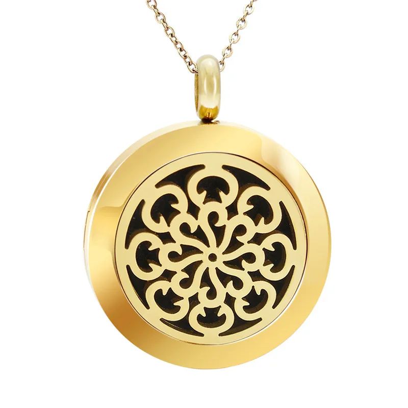 25mm gold diffuser Геометрический ароматерапия диффузор эфирное масло медальон кулон из нержавеющей стали магнитный парфюм колье аромараспылитель для мужчин и женщин - Окраска металла: 25mm gold diffuser