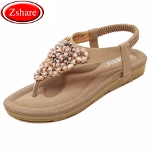 Bohemian Flat Women Sandals 2019 Summer Beach Sandals Rhinestone Beaded Slippers Women Flip Flops Ladies Sandal Size 35-42 Shoes elegant ladies flat heel summer slippers women beaded shining rhinestone flip flops shoes fashion and casual beach sandals