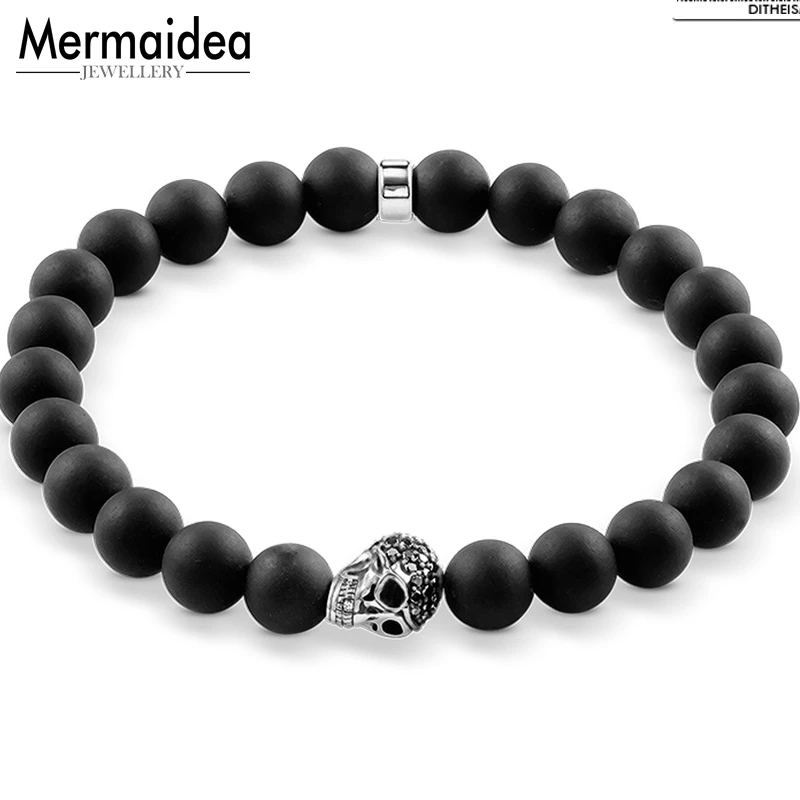 

Strand Bracelets with Skull 8mm Obsidian Beads 2019 New Blackened Silver Fashion Jewelry Trendy Gift for Men Boy Women Girls