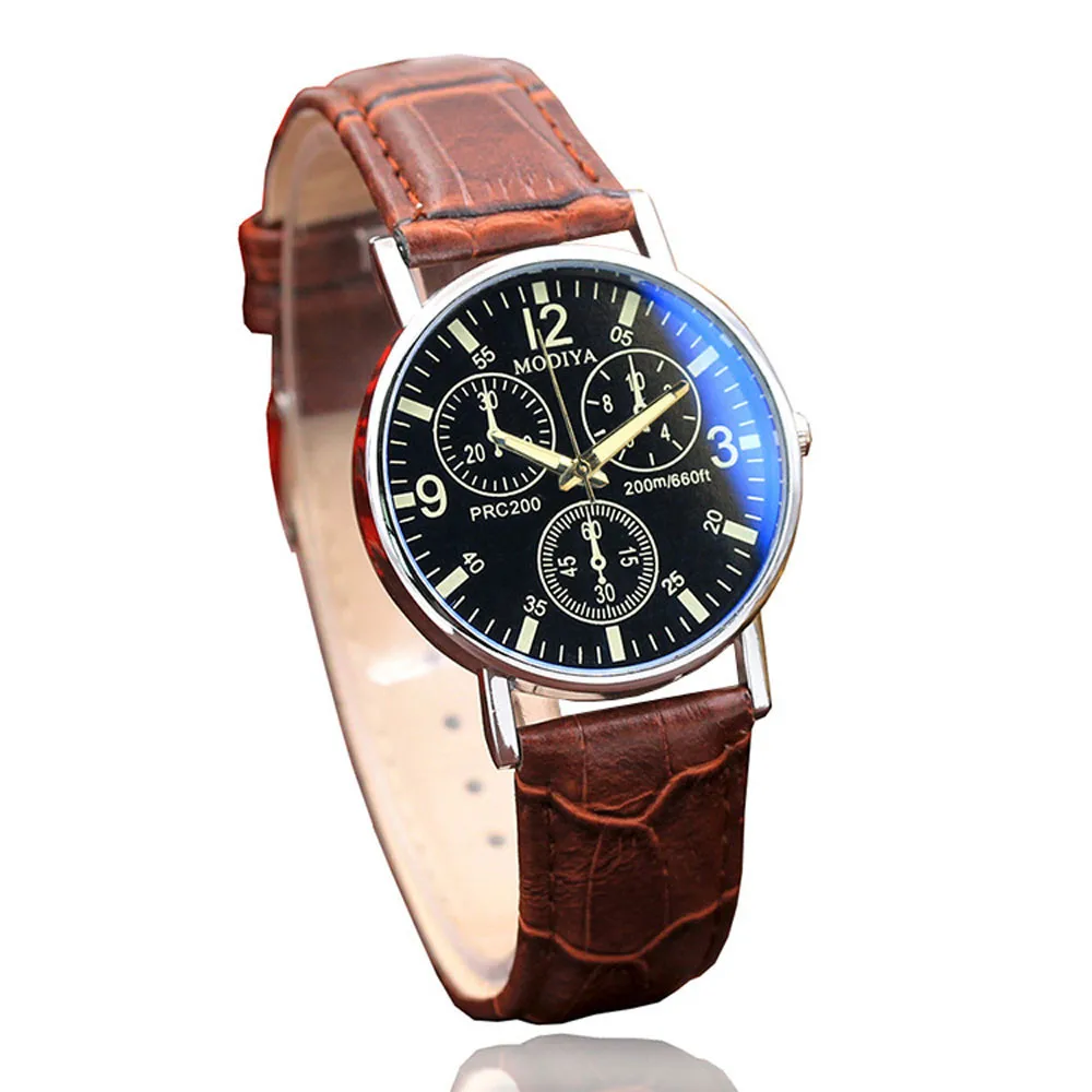 

quartz watch men leather Watches Quartz Men's Watch Blue Glass Belt Watch Men