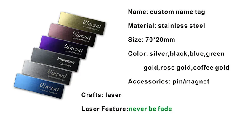 10pcs custom name tag personalized name badge staff work id business laser plate badge with magnet or pin  (22)