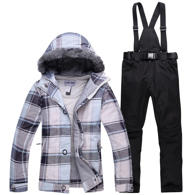 رخيصة الثلوج الملابس منس بدلة تزلج مجموعة في الهواء الطلق التزلج على الجليد ازياء الحرارية الشعر قبعة سترة + المرايل بانت الإناث الملابس