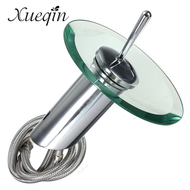 Billige Bad Wasserfall Becken Waschbecken Mischbatterie Wasserhahn Chrom Poliert Glas Rand Wasserhahn Wasserhahn Mit Wasser Einlass Rohr