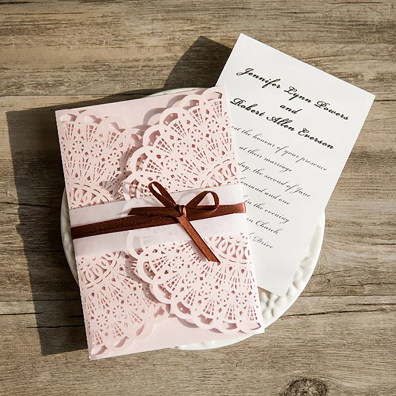  10Pack Design Festival Flower Lace frame Wedding Invitations Cards Blank Print Customize Laser Cut  - 32846649630