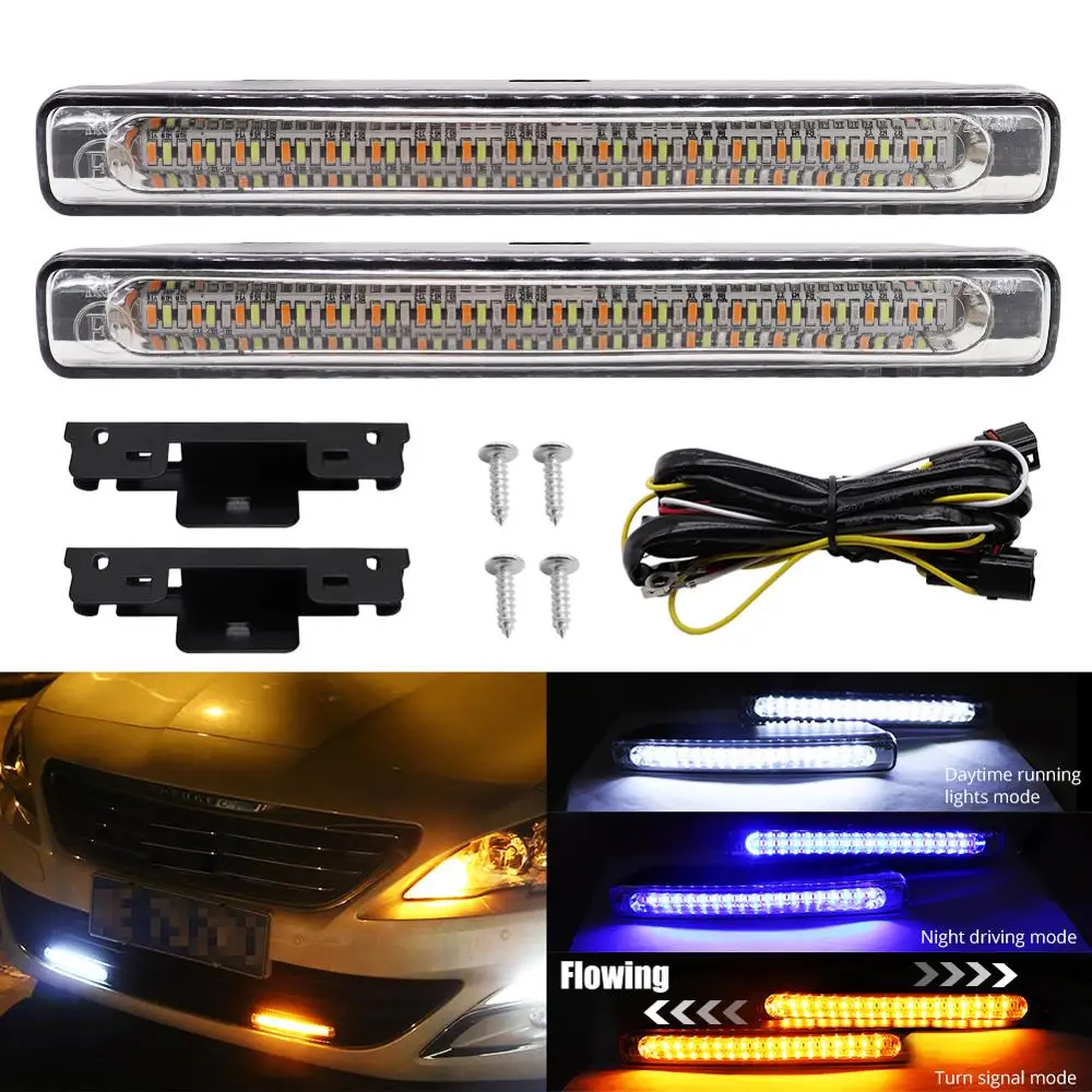 СВЕТОДИОДНЫЙ DRL дневные ходовые огни поворотник плавный светильник противотуманная фара 12 в водонепроницаемый Белый DRL светильник Желтый поворотный синий Drving лампа
