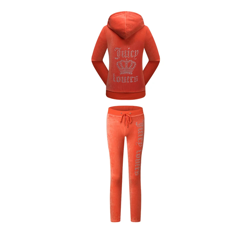 Juicy Lovers бренд весна осень женские спортивные костюмы Синий Серый Черный pleuche повседневные спортивные костюмы с капюшоном Спортивная толстовка с воротником-стойкой костюм - Цвет: Оранжевый