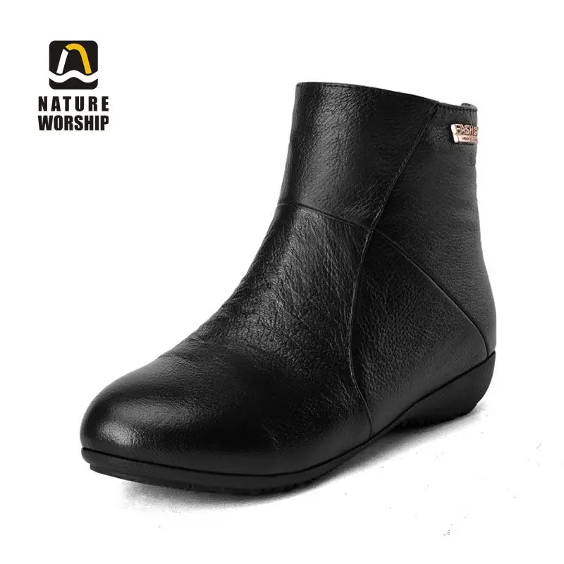 

Winter Ankle Short Chelsea Boots Genuine Leather Cow Leather Short Plush Worm Inside Fashion Casual Low Heels Zip Zipper
