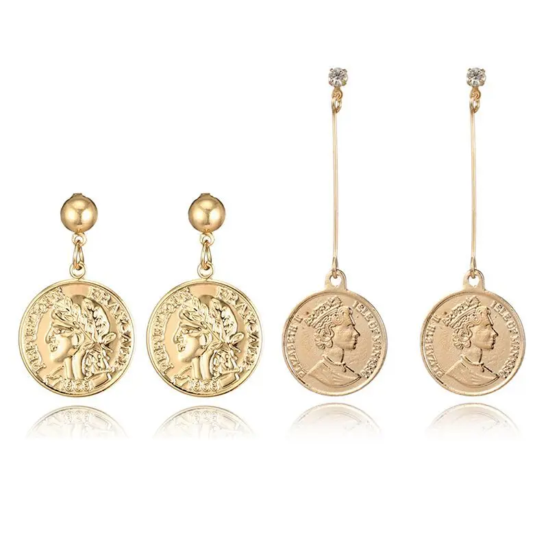 

Ubuhle Vintage Ear Jewelry Avatar Coin Pendant Drop Earrings Punk Gold Alloy Dangle Earring for Women Statement Jewelry bijoux