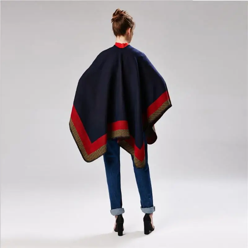 SupSindy women's poncho Winter scarf women cape Red Stripe shawl wrap luxury pashmina warm scarves for women cloak vintage stole