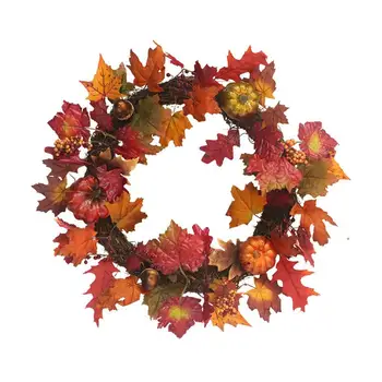 

TOPATY Thanksgiving Wreath Burgundy Maple Pumpkin Wreath Thanksgiving Home Decoration Christmas Decoration Pendant