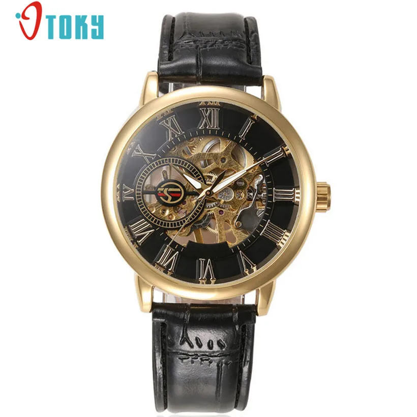 OTOKY Watch Men Luxury Steampunk Skeleton Stainless Steel Automatic Mechanical Men s Watches Leather band relogio