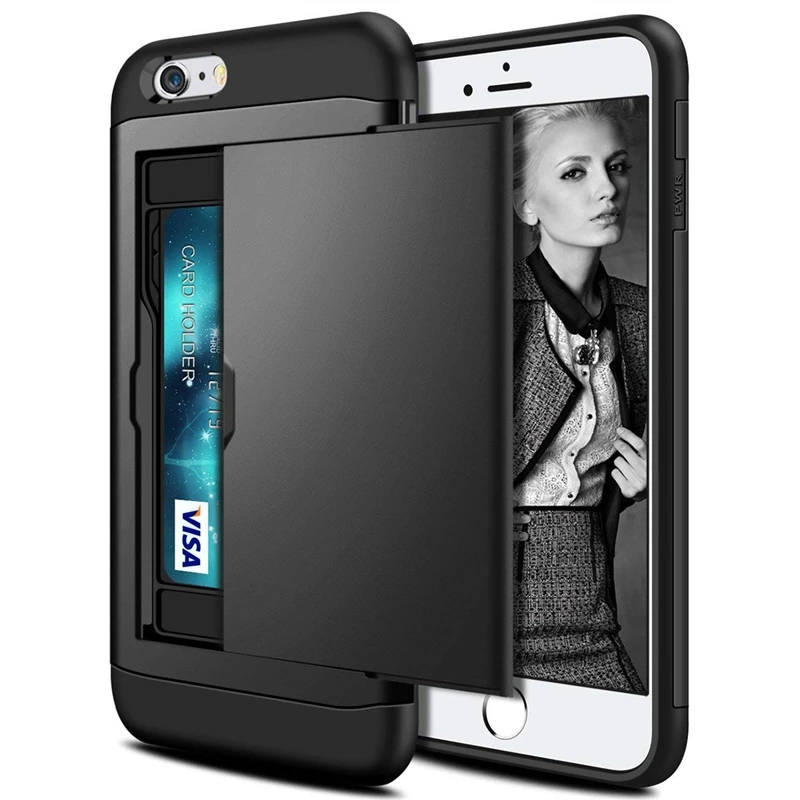 

GrandEver Hard Case For Iphone 6s 6 7 8 plus Cover For Wallet Plain Buttons Card Soft TPU Hard PC Coque For Iphone 5 5s Se X