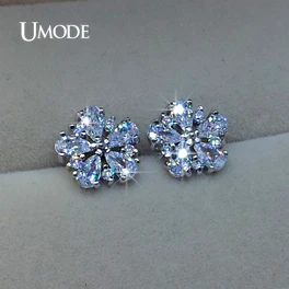 UMODE Top quality Pure AAA CZ Cubic Zirconia Stone May Flower Stud Earrings Birthday Gift Jewelry UE0028