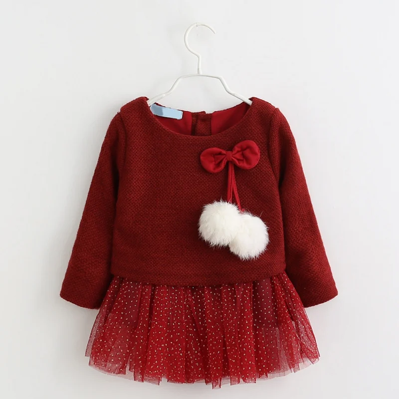 Baby Long Sleeve Dress Baby Girls Dresses Winter Gown Baby Children Knitted Dress Autumn Party Princess Clothes