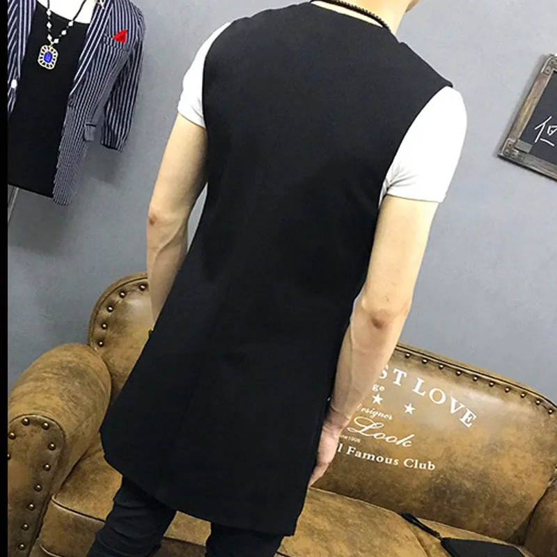 Мужская длинная жилетка черная тонкая без рукавов на одной кнопке M 5XL|long vest men|fashion