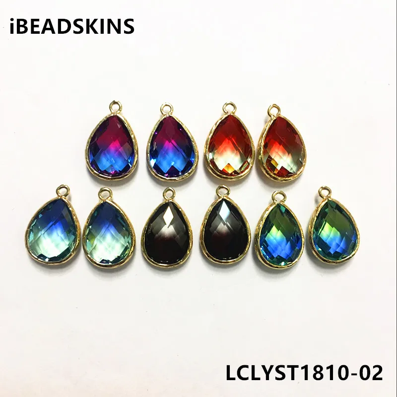 

New arrival! 23x15mm 20pcs/lot gold color Copper Material with Glass Double color effect drop-shape charm for Jewelry handmade