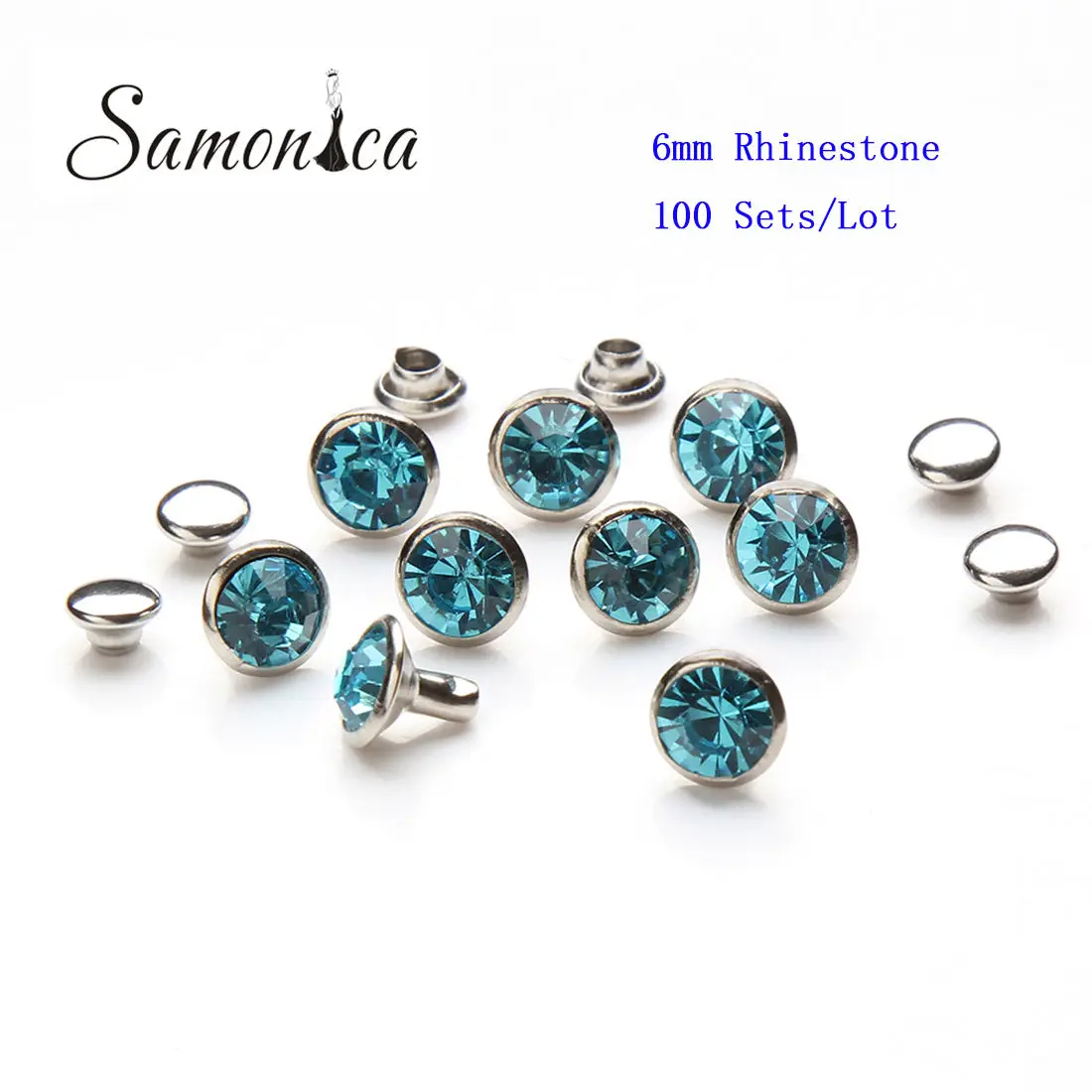 

100sets 6mm Aquamarine Austria Crystal Rhinestone Rivets Rapid Stud Leathercraft