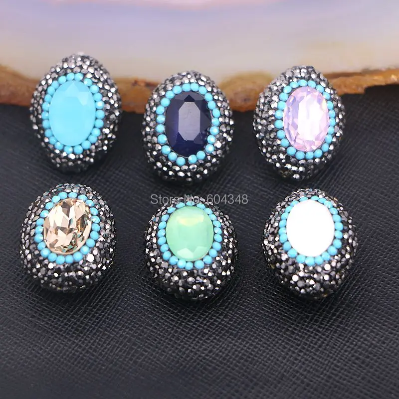 

10PCS Rhinestone Paved Facted Quartz Stone Connector Beads, Oval Crystal Station Beads, Jewelry Making