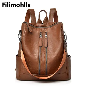 

2019 New PU Leather Women Backpack Casual School Backpack For Teenager Girl Large Capacity Multifunction Backpack Mochil F-377