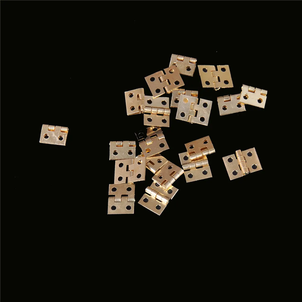 20pcs Brass Plated Mini Hinge Small Decorative Jewelry Wooden Box Cabinet Door Hinges with 8mm*10mm Nails Furniture Accessories