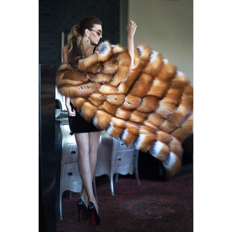 

TOPFUR Luxury Fashion Natural Fox Fur Coat Women Fur Jacket NEW Thick Warm Winter Natural Real Gold Fox Fur Coat With Fur Collar