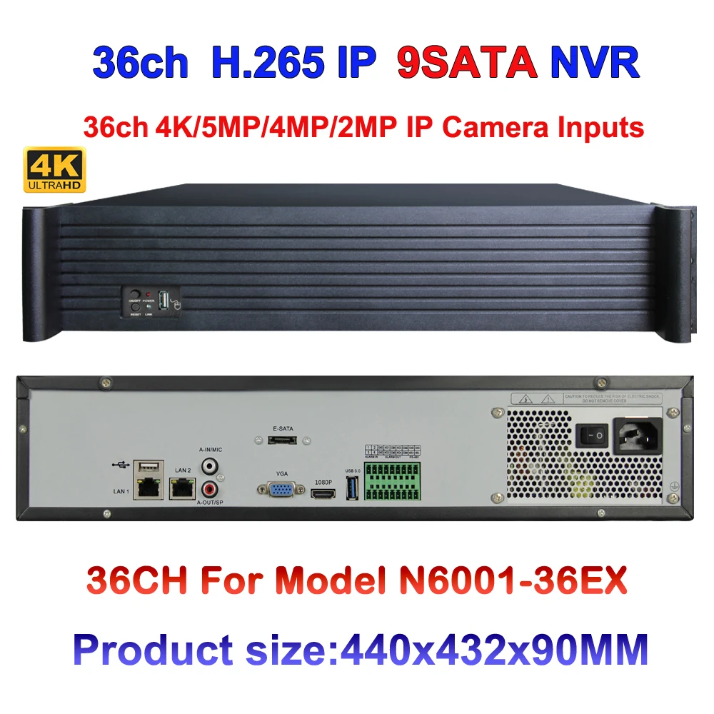 2U CCTV NVR H.265/H.264 36CH 4 K/5MP/3MP/2MP/960 P/720 P 9HDD Интерфейс Поддержка 4Ch сигнализации Вход 1080 P воспроизведения Onvif P2P приложение