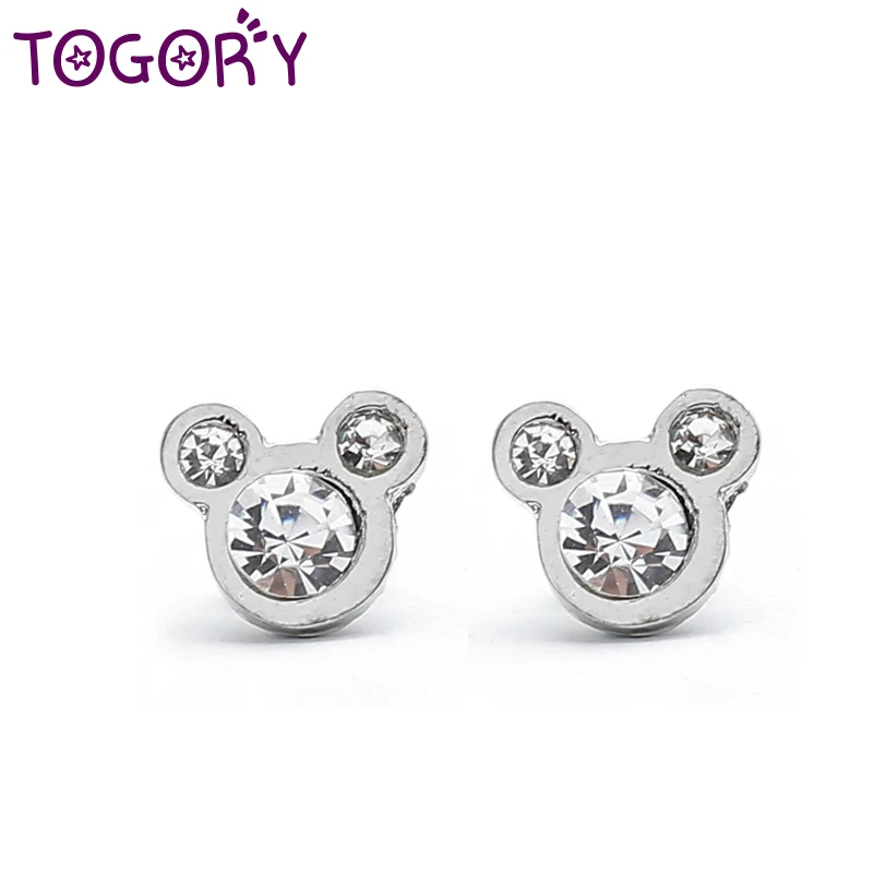 

TOGORY Anniversary Sale Silver Plated Dazzling Miky Mouse Fine Stud Earrings for Women & Girls Brand Jewelry