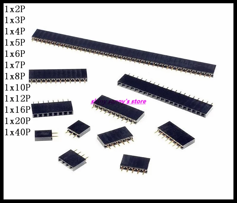 

10-50pcs/Lot Pin Connector 1x2P,3P,4P,5P,6P,7P,8P,10P,12P,16P,20P,40P Single Row Pin Female Header Socket Pitch 2.54mm Brand New
