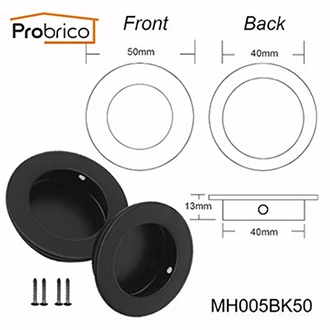 Probrico 2 шт. черный встраиваемый кухонный шкаф дверь Потяните нержавеющая сталь круглый/квадратный/Овальный мебель DrawerFlush пальчиковые ручки - Цвет: MH005BK50