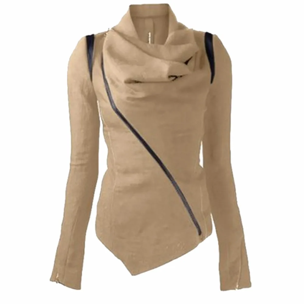 Women Jacket Coat Solid Color Girls Casual Sweatshirt Long Sleeves Zipper Turtleneck Warm Coat Irregualr Jackets
