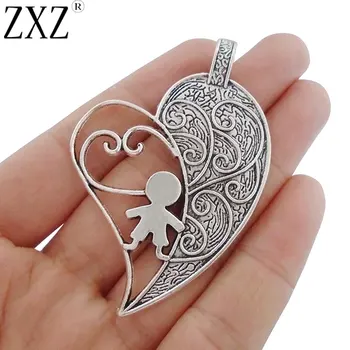 

ZXZ 2pcs Large Heart Charms Pendants With Boy for Necklace Jewelry Making Findings 65x44mm