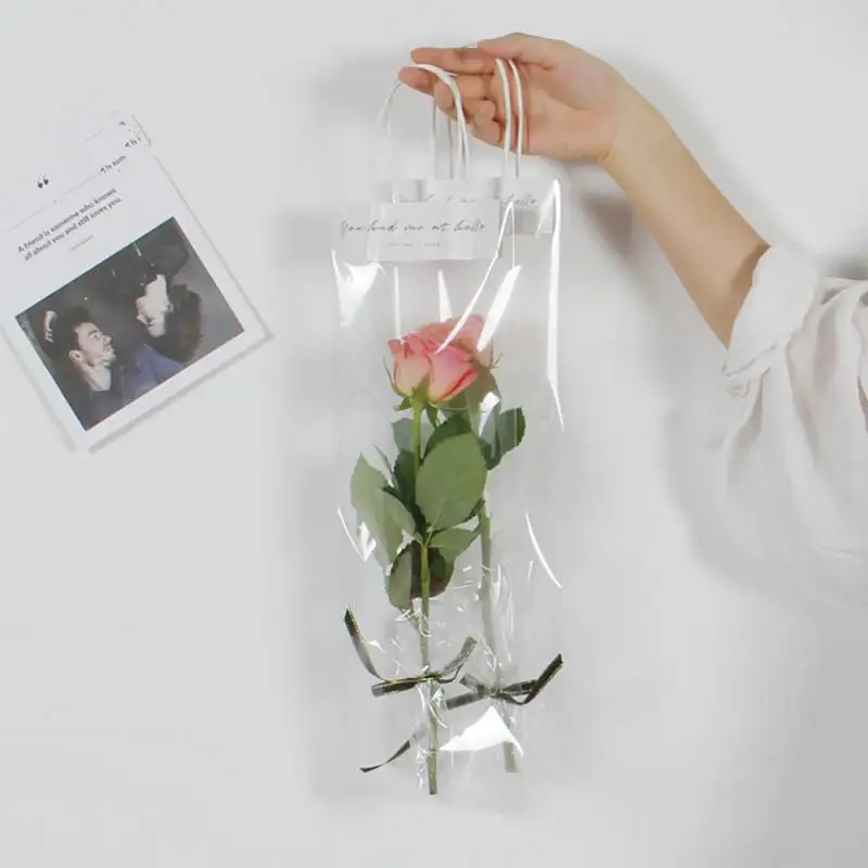 

10pcs/Lot Florist Decoration Long Tote PVC Clear Bag Flower Bouquet Bagging Portable Transparent Gift Bag