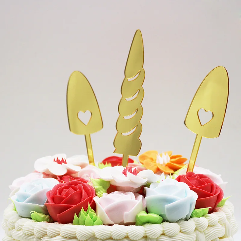 

3pcs Unicorn Acrylic Cake Topper Baby Shower Gold Happy Birthday Unicorn Cupcake Topper For Kids Birthday Party Cake Decorations
