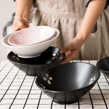 

Ceramic Sushi Tray Salad Bowls Dishes Oblique Mouth Bowl Restaurant Food Hand-printed Fruit Food Container Household Dinnerware