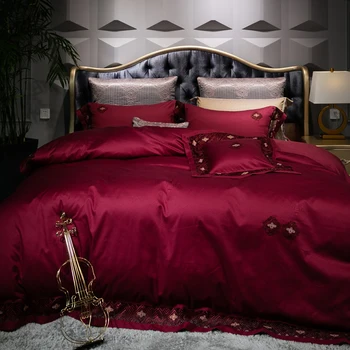 

4pcs red blue pink Jacquard bedding sets queen king size duvet cover set 100% Cotton Fabric luxury bedlinen