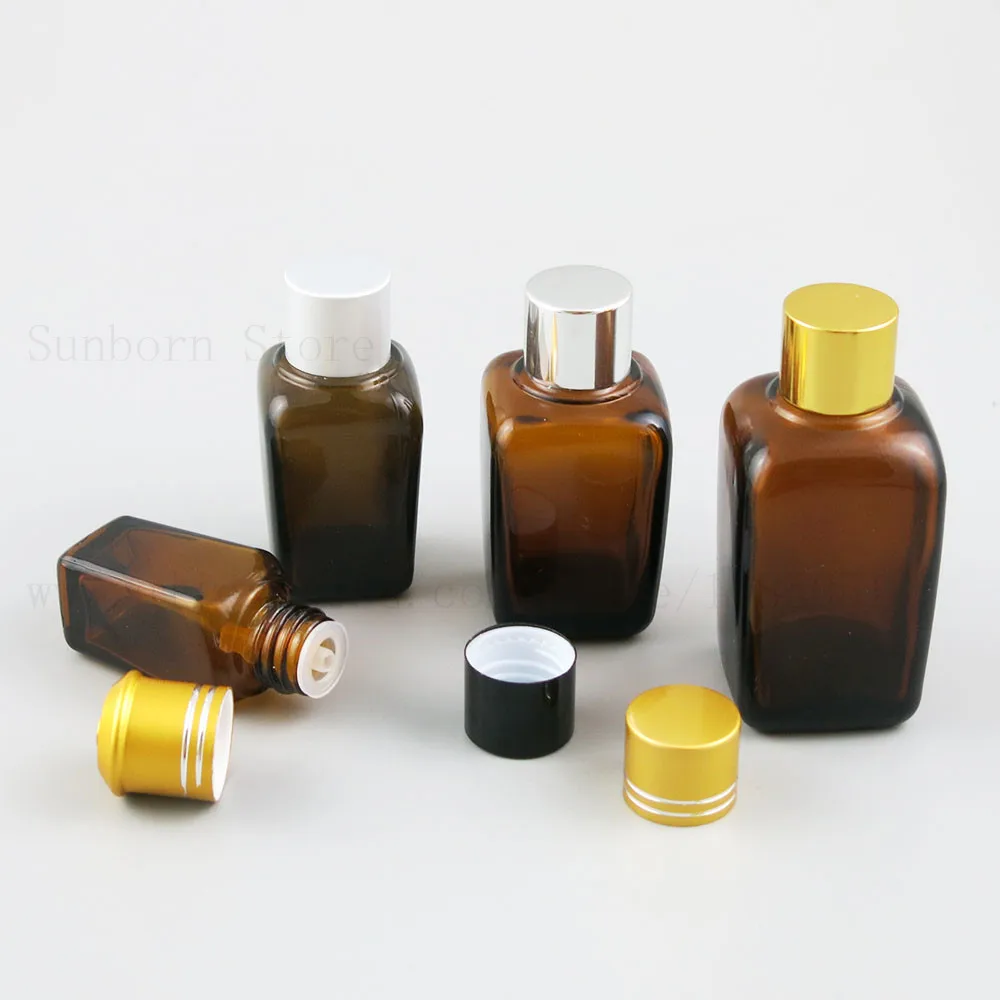 10/25/35/ 50/100 ml 1 oz квадратный янтарного цвета Стекло многоразовая бутылка жидкость
