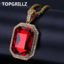 TOPGRILLZ хип-хоп женское ювелирное ожерелье золотого цвета Iced Out Micro Pave CZ камень кулон с красным камнем ожерелье s 60 см Веревка Цепь