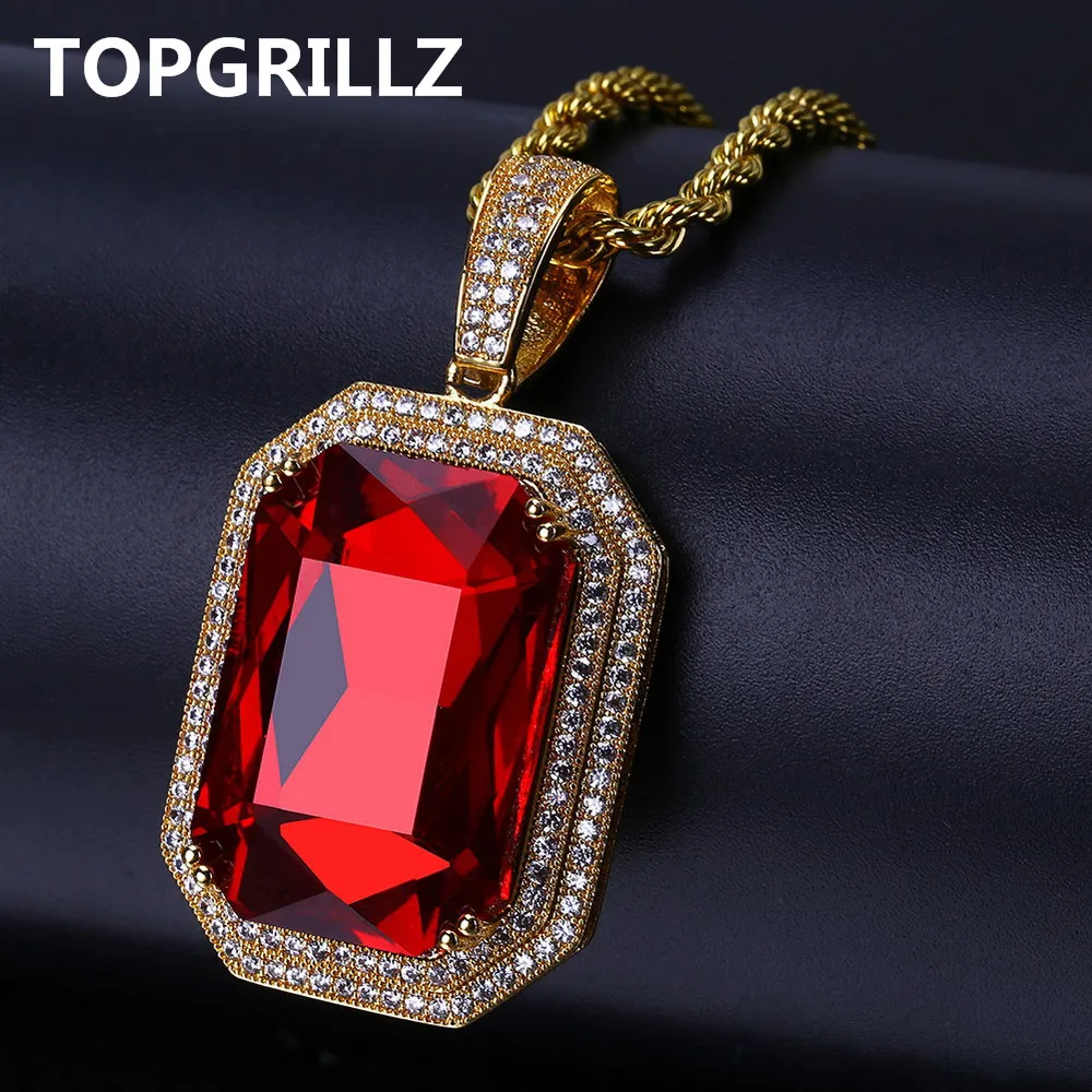 Женское Ожерелье TOPGRILLZ с кулоном из Красного камня украшение в стиле хип хоп