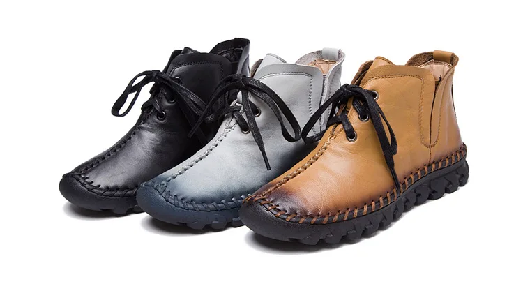 GKTINOO/женские ботинки; Новинка года; кожаные зимние ботинки; женская обувь ручной работы на шнуровке; повседневные женские ботильоны из натуральной кожи