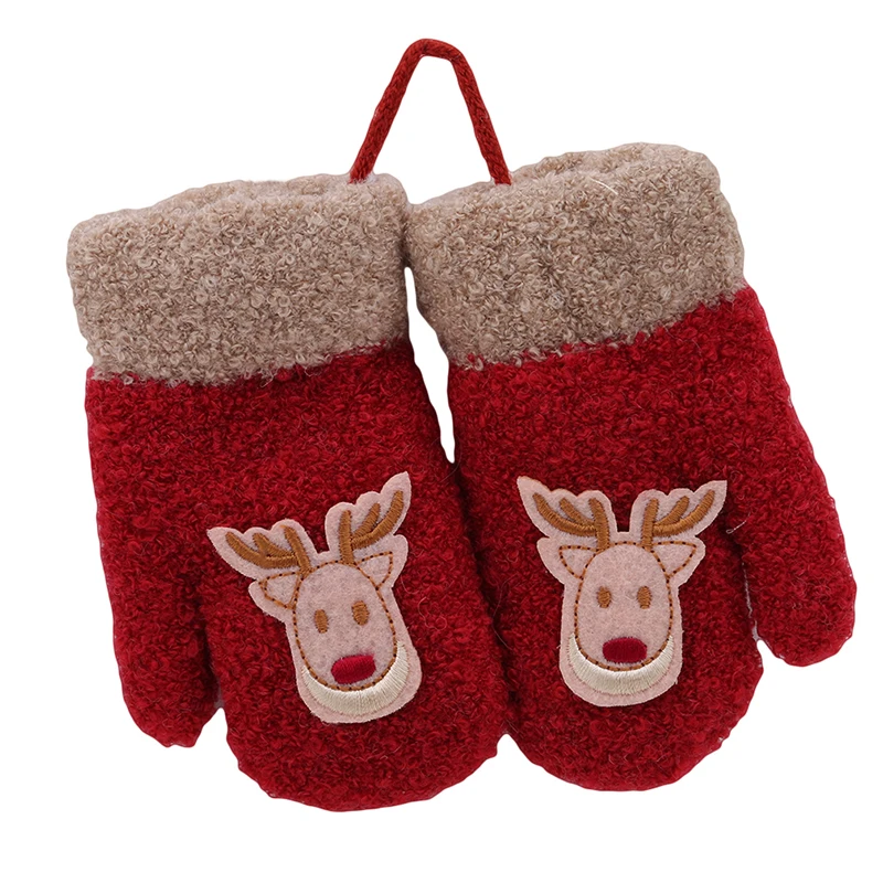 Модные детские вязаные перчатки из хлопка и флока; сезон осень-зима; толстые теплые перчатки для малышей; милый Рождественский олень; подарок для мальчиков и девочек - Цвет: red