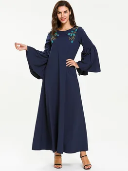 

Spring Summer Embroidery Indie Folk Long Dress Maxi navy Dresses Muslim Women Dress Casual Islamic Clothing 7636