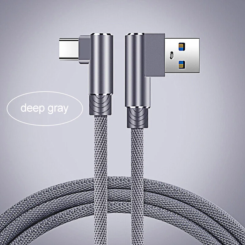 Кабель USB type C, 90 градусов, зарядный кабель для samsung S9 S10 S8 2A, быстрое зарядное устройство, кабель для передачи данных для Xiaomi Mi 9 huawei P30 P20 Mate20 - Цвет: Gray