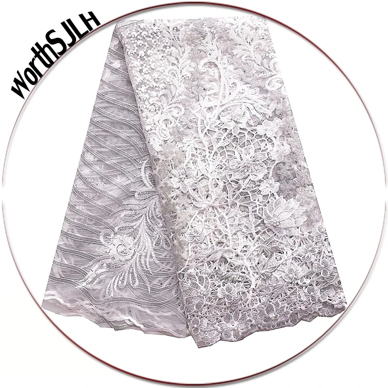 White Latest African Laces 2018 Siwss Nigeria Cord Lace Fabric Aso Ebi