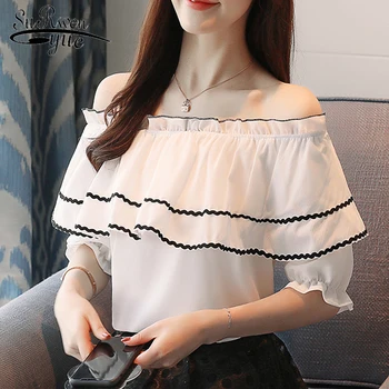 

summer new 2018 chiffon women blouse shirt sexy ruffle short sleeve women's tops sweet solid female women clothing 0241 40